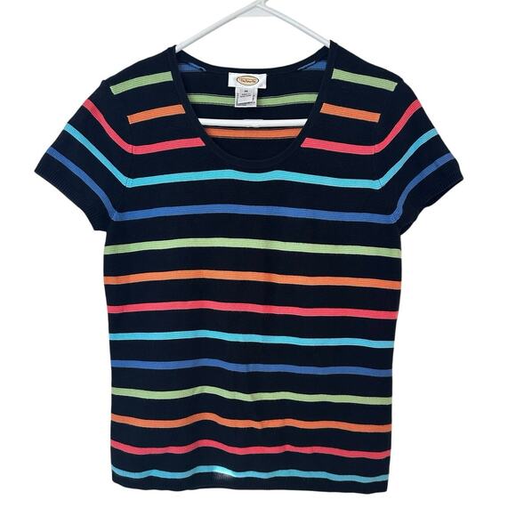 Talbots Tops - Vintage Talbots Women’s Striped Knit Short Sleeve Top Size M Cotton Round Neck